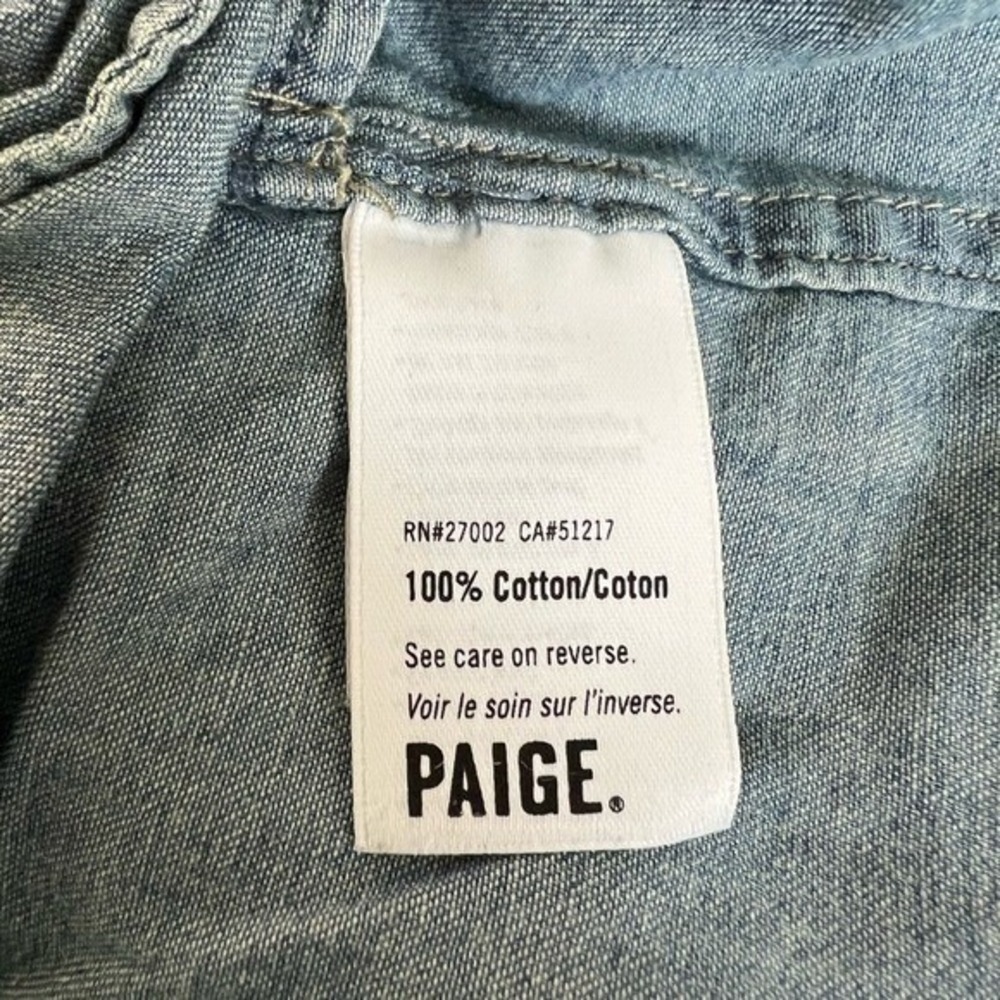 PAIGE Flyer Denim Short Sleeve Drawstring Waist Mini Shirtdress Size M - Picture 6 of 15